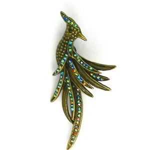 Bird of Paradise Aurora Rhinestone Vintage Brooch / Pin